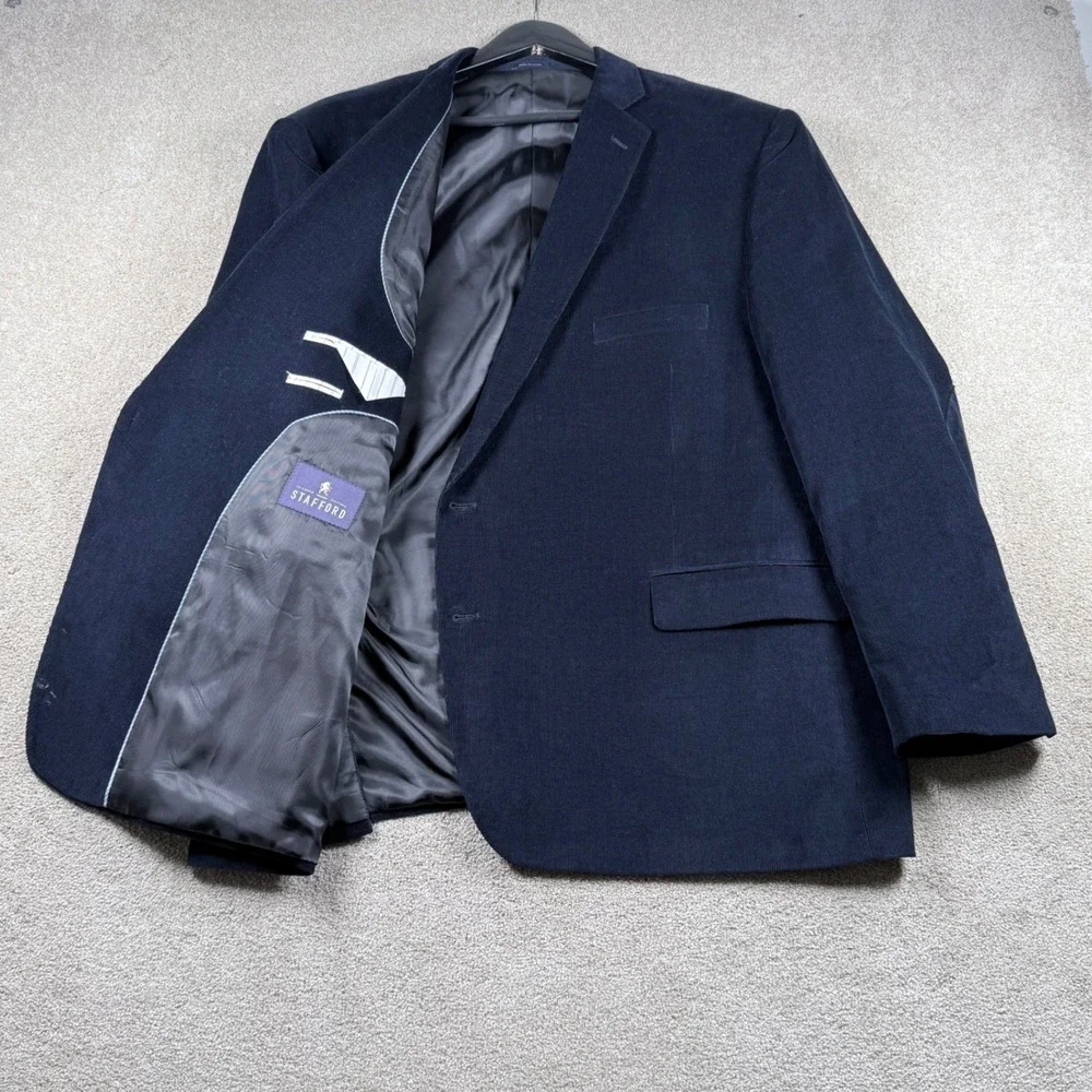 Stafford Mens 56R Navy Blue Corduroy Blazer Sport Coat Elbow Patches Academic